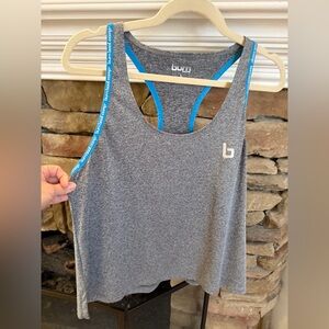 Burn Boot Camp Gray Racerback Tank with Blue Trim